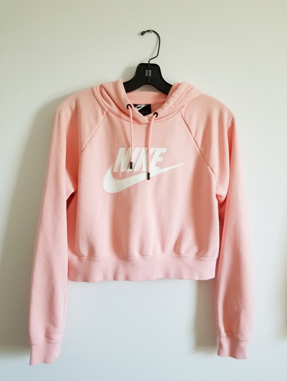 Nike Pink Cropped Hoodie with White Swoosh Sweatshirt Women